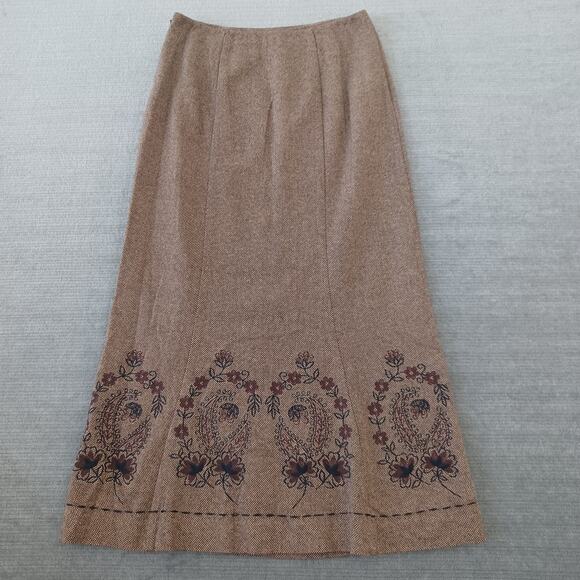 Vintage Harolds Midi Skirt Women 8 Brown Tweed Wool Embroidery Academia Twee 90s - Picture 2 of 8